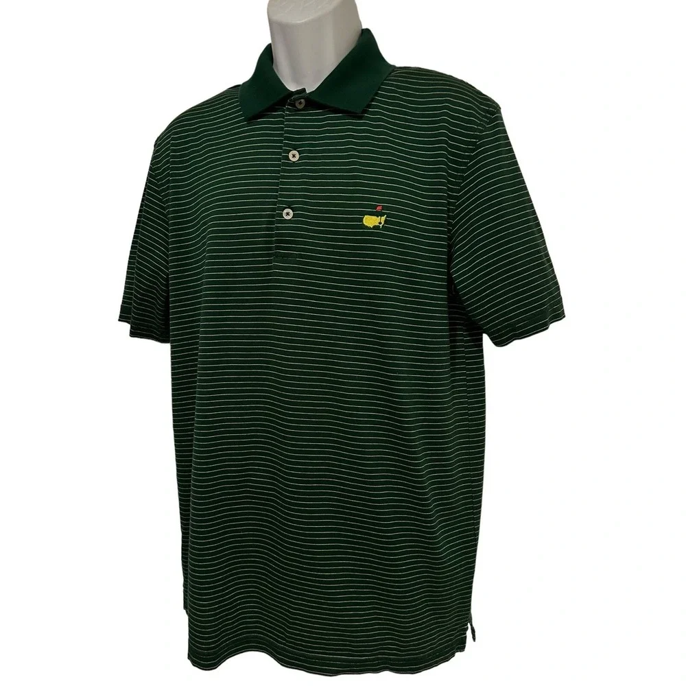 Masters Collection‎ Mens Polo Shirt Golf Green Stripe Pima Cotton Short Sleeve L - Picture 2 of 6